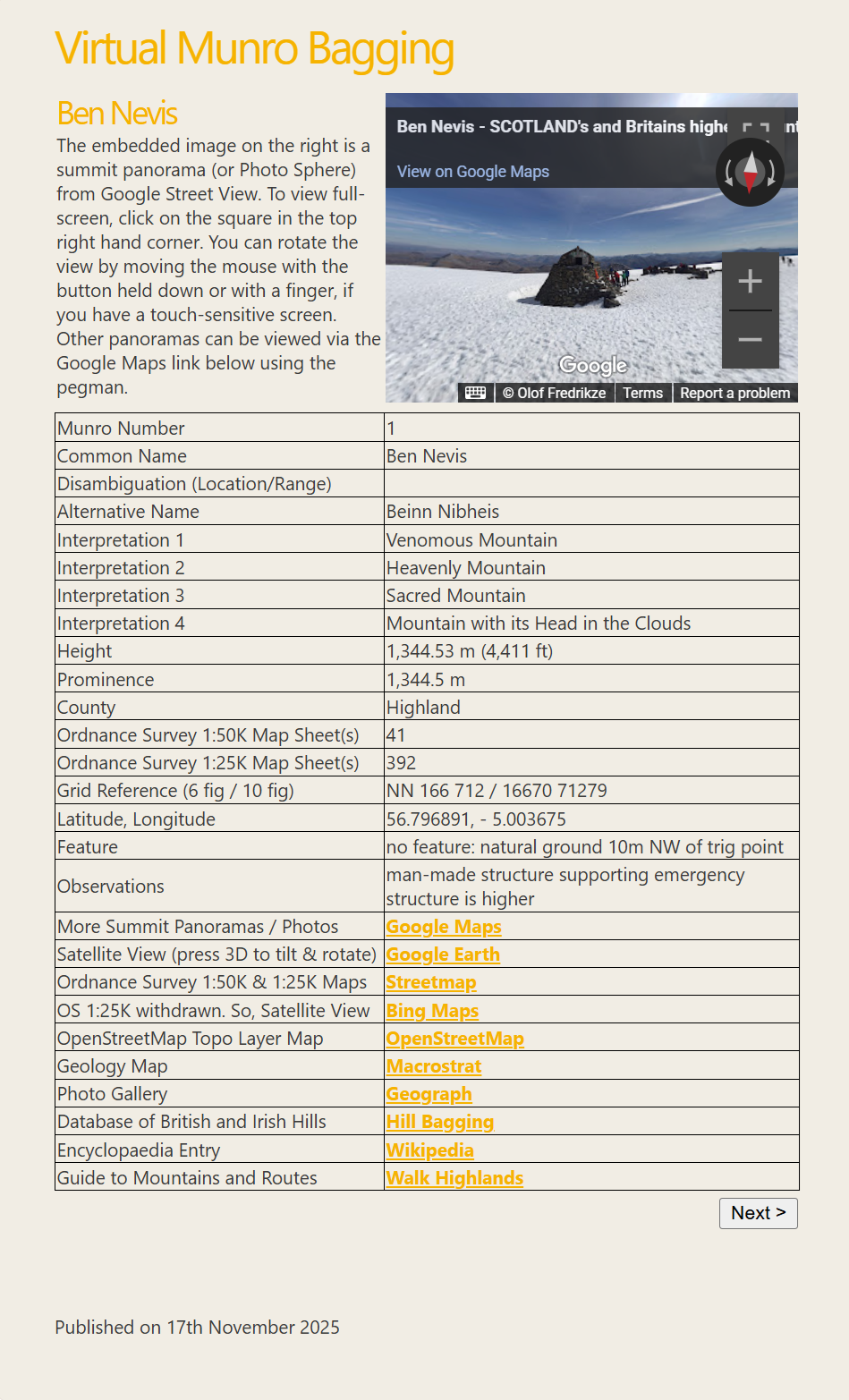 Virtual Peak Bagging